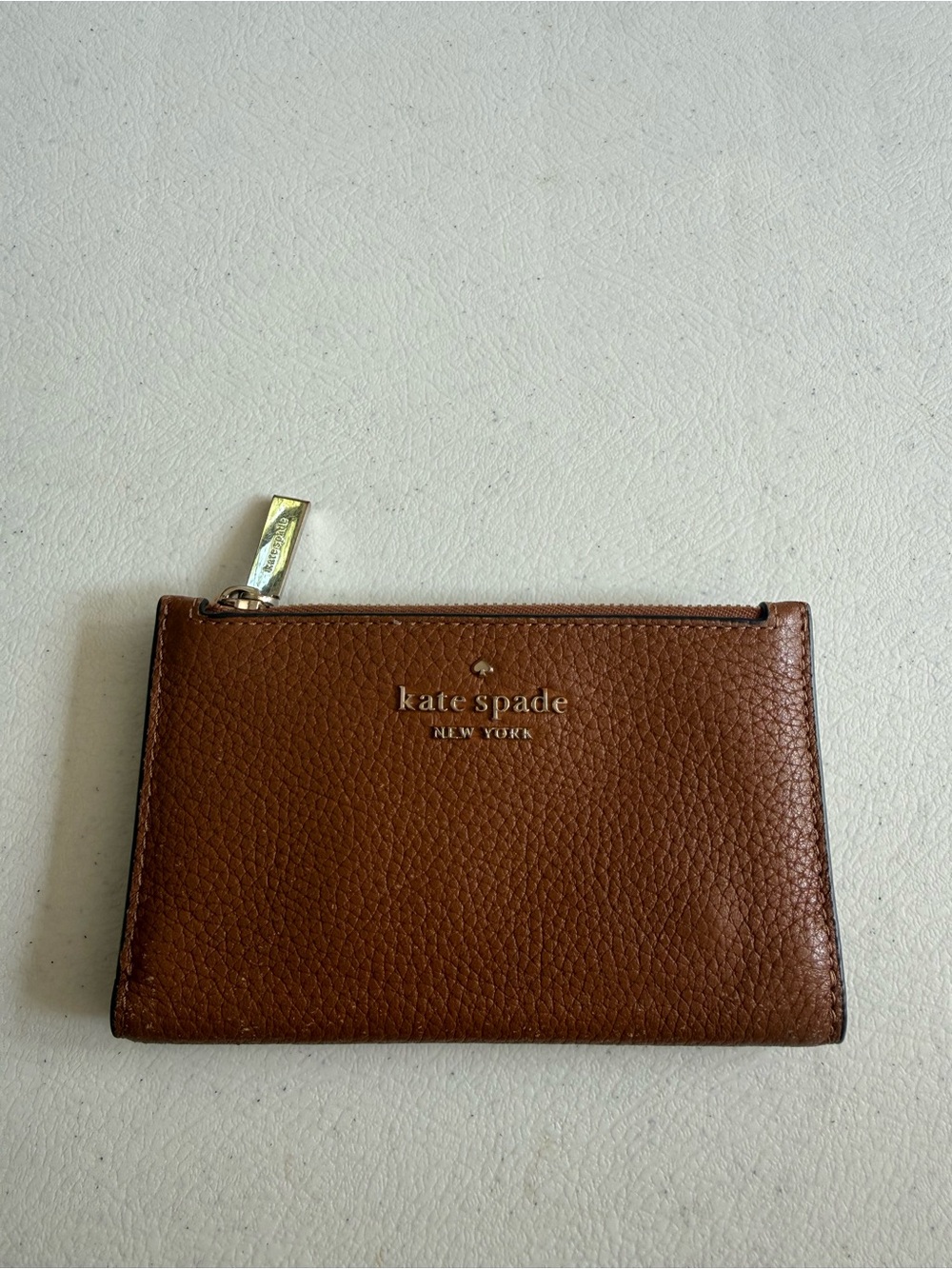 Kate Spade Leila Small Slim Bifold Brown Pebbled Leather Wallet